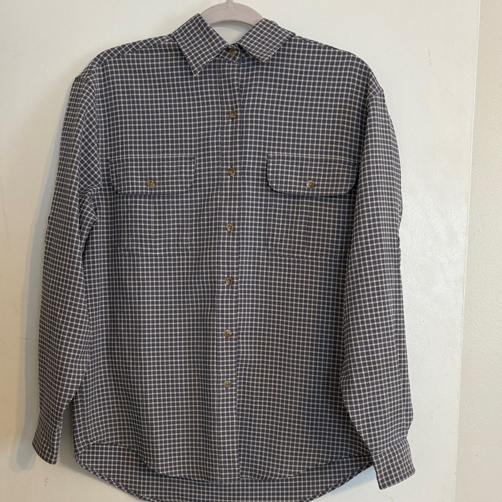 L.L. Bean Women’s Purple & White Check Polyester/Nylon Button-Down Shirt. Size M